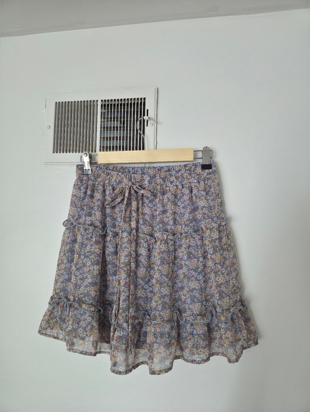 Floral Tiered Ruffle Skirt - Light Blue